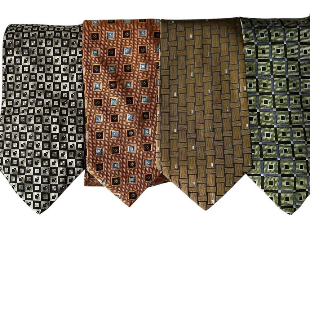 Mens Necktie Bundle Lot 6pc Gold Green Brown Geometric‎ Leaf Professional Ties